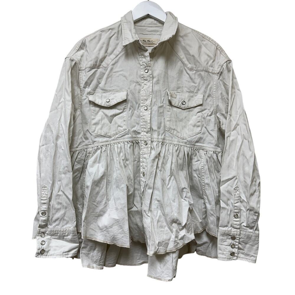 We the Free Size Small Over size 100% Cotton Off White Cream Button Down Top